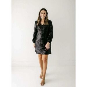 Tyler Boe Porter Sequin Dress XS Black 3/4 Sleeve V Neck Party NWT $224